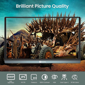 15.6'' FHD 1080P Portable Monitor - USB-C & HDMI, IPS Eye Care Screen, HDR, Dual Speakers, Smart Cover, Plug & Play for Laptop, PC, Mac, Xbox, PS5