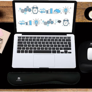 Keyboard Wrist Rest Large Mouse Pad Wrist Support for Computer, 4 in 1 Memory Foam Keyboard Pad Desk Mat Ergonomic Hand Rest Wrist Cushion for Home Office Gaming-Black