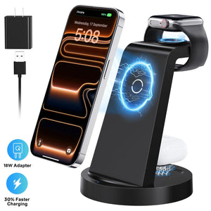 18W Wireless Charger - 3 in 1 Charging Station Compatible with Iphone 17 16E 16 15 14 13 12 11 X Pro Max - Fast Charging Dock Compatible for Apple Watch & Airpods 4 3 Pro