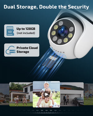 5MP Dual Lens Wireless Security Camera Outdoor, 360° PTZ Wifi Surveillance Cam with Color Night Vision