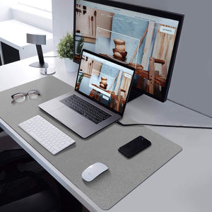 PU Leather Desk Pad with Suede Base, Multi-Color Non-Slip Mouse Pad, 36” X 17” Waterproof Desk Writing Mat, Large Desk Blotter Protector (Gray)