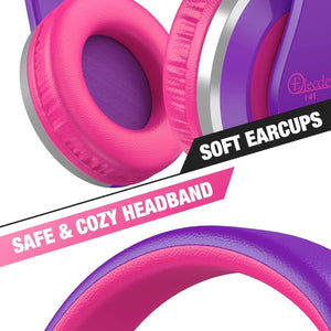I41 Kids Headphones, Headphones for Kids Children Girls Boys Teens Foldable Adjustable on Ear Headphones with 3.5Mm Jack for Smartphones Computer MP3/4 Kindle School Travel Tablet (Purple/Red)