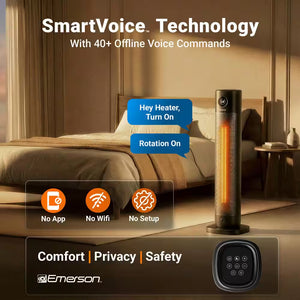 Smartvoice 1500-Watt 32 In. Black Electric Ceramic Tower Space Heater, 40 plus Voice Commands, No APP, No WIFI, 200FR
