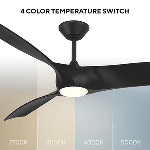 Zephyr 52 In. Smart Indoor/Outdoor Matte Black Standard Ceiling Fan Downrod Mount 4CCT Integrated LED with Remote