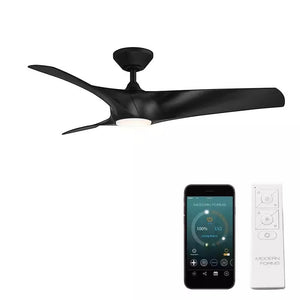 Zephyr 52 In. Smart Indoor/Outdoor Matte Black Standard Ceiling Fan Downrod Mount 4CCT Integrated LED with Remote