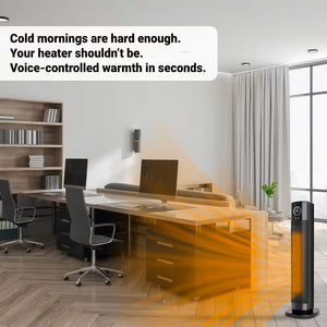 Smartvoice 1500-Watt 32 In. Black Electric Ceramic Tower Space Heater, 40 plus Voice Commands, No APP, No WIFI, 200FR