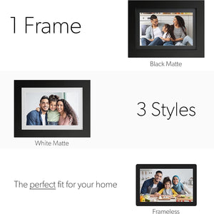 Photoshare 10” Wifi Digital Picture Frame, Send Pics from Phone to Frames, 8 GB, Holds 5,000+ Photos, HD Touchscreen, Black Wood Frame, Easy Setup, No Fees