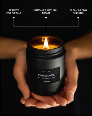 Premium Pine & Clove Candle - Enchanting Black Christmas Aroma - Long-Lasting 45 Hour Burn - 7.6 Oz Soy Candle for Cozy Holiday Aromatherapy
