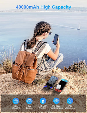 Solar Power Bank 40000Mah PD20W Fast Charging Portable Solar Charger