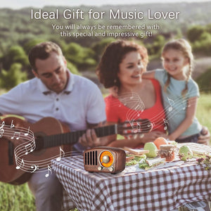 Vintage Walnut Wood Bluetooth Speaker Radio - Retro Style, Bass Enhancement, Loud Volume, Bluetooth 5.0, MP3 & FM Radio