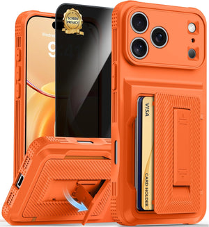 iPhone 17 Pro Max Wallet Case with Card Holder (4-5 Cards), Privacy Screen Protector, RFID Blocking, Kickstand, Military Drop Protection, and Full Camera Protection