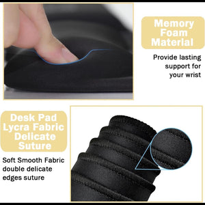 Keyboard Wrist Rest Large Mouse Pad Wrist Support for Computer, 4 in 1 Memory Foam Keyboard Pad Desk Mat Ergonomic Hand Rest Wrist Cushion for Home Office Gaming-Black