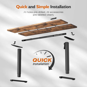 Electric Standing Desk 55X24 Inches,Height Adjustable Sit Stand up Desk for Home Office, Ergonomic Computer Workstation with 178LBS Load Capacity & Quiet Motor, Two-Piece Desktop, Rustic Brown
