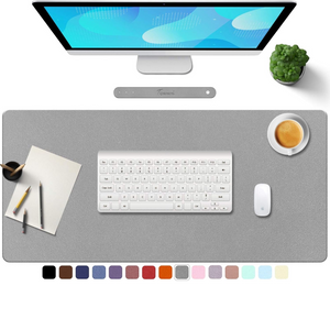 PU Leather Desk Pad with Suede Base, Multi-Color Non-Slip Mouse Pad, 36” X 17” Waterproof Desk Writing Mat, Large Desk Blotter Protector (Gray)