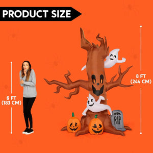 8 FT Halloween Inflatables Spooky Tree with Ghost,Pumpkin & Tombstone Tree Blow up Decor with Built-In LED Lights for Yard,Lawn,Garden,Party,Holiday Outdoor Decorations