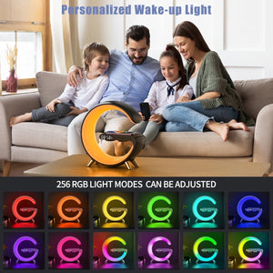 【Ueasy】Small G - Shaped Multifunctional Bluetooth Speaker - 256 Lighting Modes, Alarm, Night Light, Wireless Charge, Call Answer