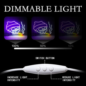 Skull Neon Sign Halloween LED Sign Neon Signs for Wall Decor Adjustable Brightness Halloween Neon Signs Neon Sign for Party Bedroom Wall Decor Home Party Light Decoration