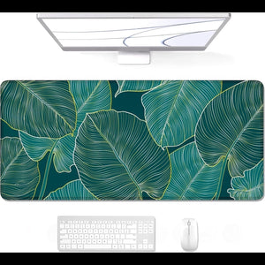 Desk Pad, XL Extended Large Gaming Mouse Pad 31.5 X 11.8 Inch, Waterproof Mousepad with Stitched Edge, Non-Slip Computer Keyboard Laptop Mat for Women Men Office Work, Teal Tropical Leaves