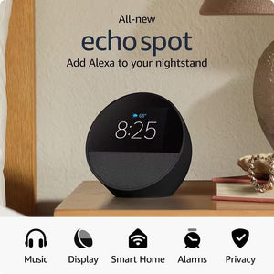 Echo Spot Smart Alarm Clock with Vibrant Sound plus Alexa, Black