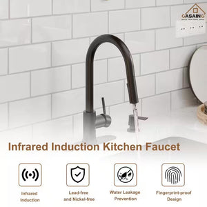Single Handle Smart Touchless Pull-Down Sprayer Kitchen Faucet with Deck Plate in Matte Black