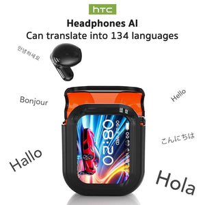HTC NE20 Translation Bluetooth Earbuds with LED Touchscree In-Ear Earphones for Sports HD Stereo Sound Waterproof IPX4