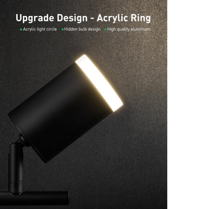 Hostecno black LED track lighting fixture with adjustable spotlight and acrylic light circle.