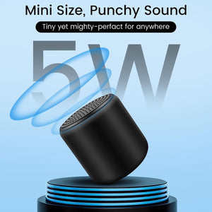 Hostecno mini black Bluetooth 5.3 speaker, 5W HD sound, pocket-sized, TWS stereo, 8-hour playtime.