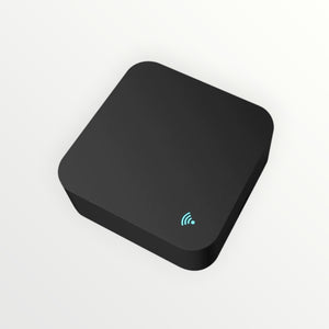 Hostecno black smart Wi-Fi IR universal remote control with a blue Wi-Fi symbol indicator light.
