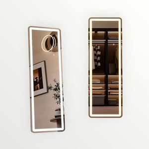 Hostecno white full-length LED floor mirror with integrated lighting, 60" x 16", rectangular, suitable for bedrooms or entryways.