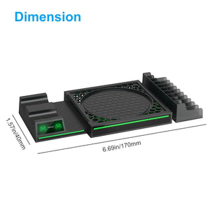 Hostecno black vertical stand and dual controller charging dock for Xbox Series X|S with 10 game slots and headset holder.