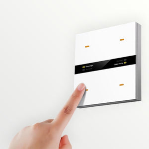 Hostecno white Zigbee smart scene switch panel with LCD display for lighting and home automation control.
