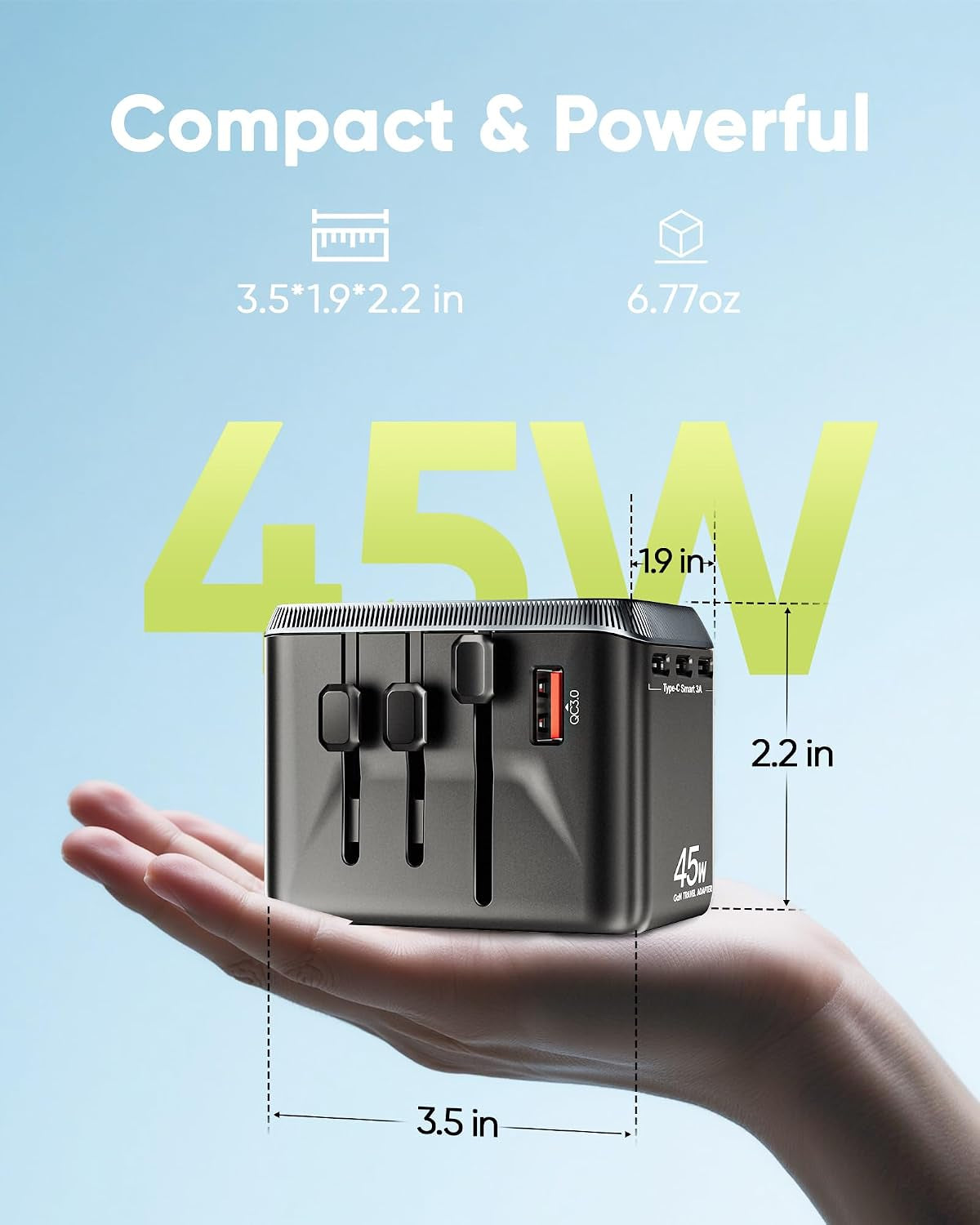 Universal Travel Adapter, 45W International Power Adapter with 4 USB-C & 1 USB-A Ports, European Travel Plug Adapter, Worldwide Travel Essentials for EU UK AUS USA