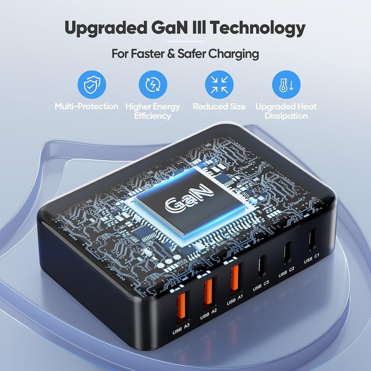 130W Charging Station for Multiple Devices, Gan 6 Port USB C Fast Charger Block for Iphone 17 16 15 14 Pro Max, Ipad, Pixel, Galaxy S25 S24 S23 Black