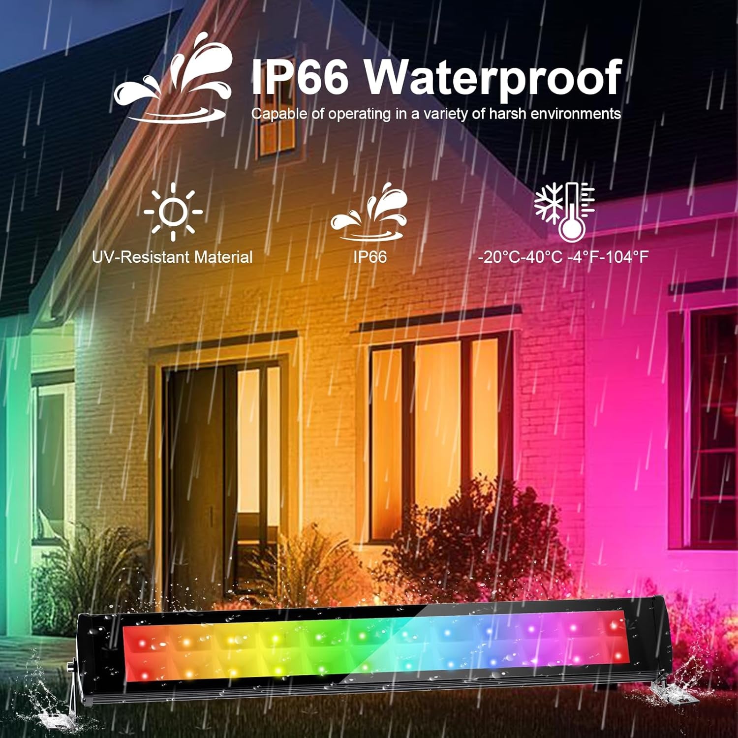 2 Pack 50W 2.4G Remote Control RGB Wall Washer Light, RGB Light Bar with Remote Control & APP Control, for Birthday Party, Garden Lighting, Wall Display, Hotel, Building, Commercial Lighting