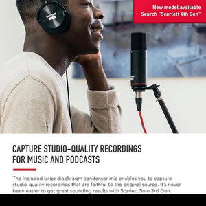 Scarlett Solo Studio 3Rd Gen USB Audio Interface Bundle for the Guitarist, Vocalist or Producer with Condenser Microphone and Headphones for Recording, Songwriting, Streaming and Podcasting