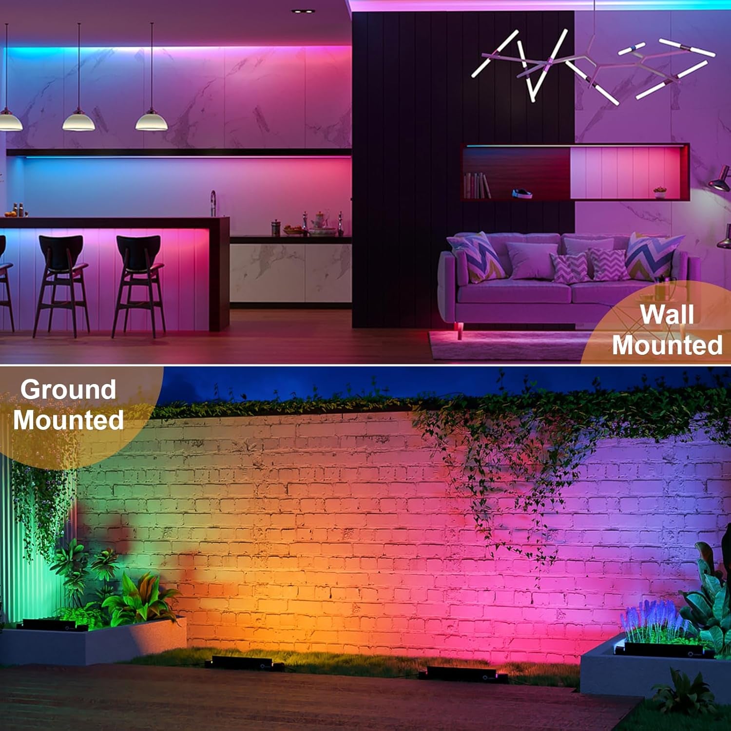 2 Pack 50W 2.4G Remote Control RGB Wall Washer Light, RGB Light Bar with Remote Control & APP Control, for Birthday Party, Garden Lighting, Wall Display, Hotel, Building, Commercial Lighting