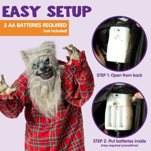 63" Standing Werewolf Large Halloween Decorations Outdoor, Scary Life Size Animatronics, Sound & Motion Activated with LED Eyes, Moving Arms and Creepy Sound, for Haunted House Decor Yard Patio