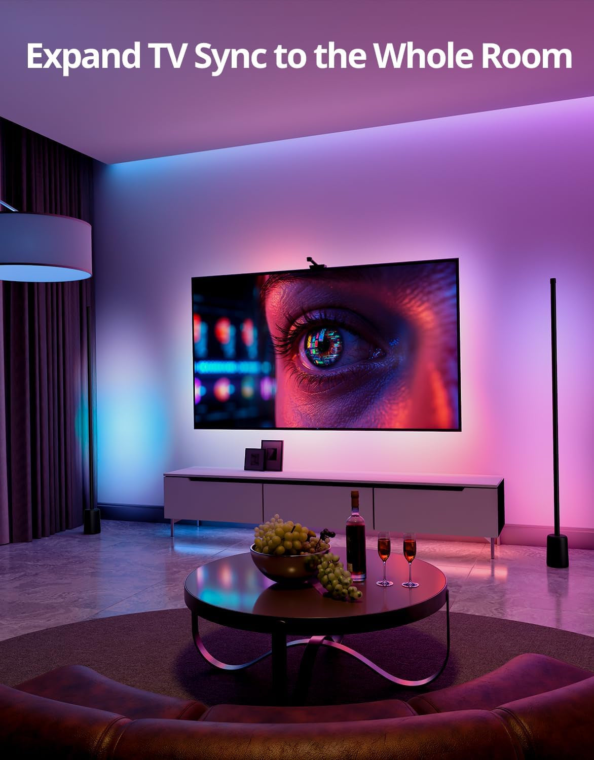 TV LED Backlight with Camera, RGBIC Lights Sync with 75-85 Inch Tvs
