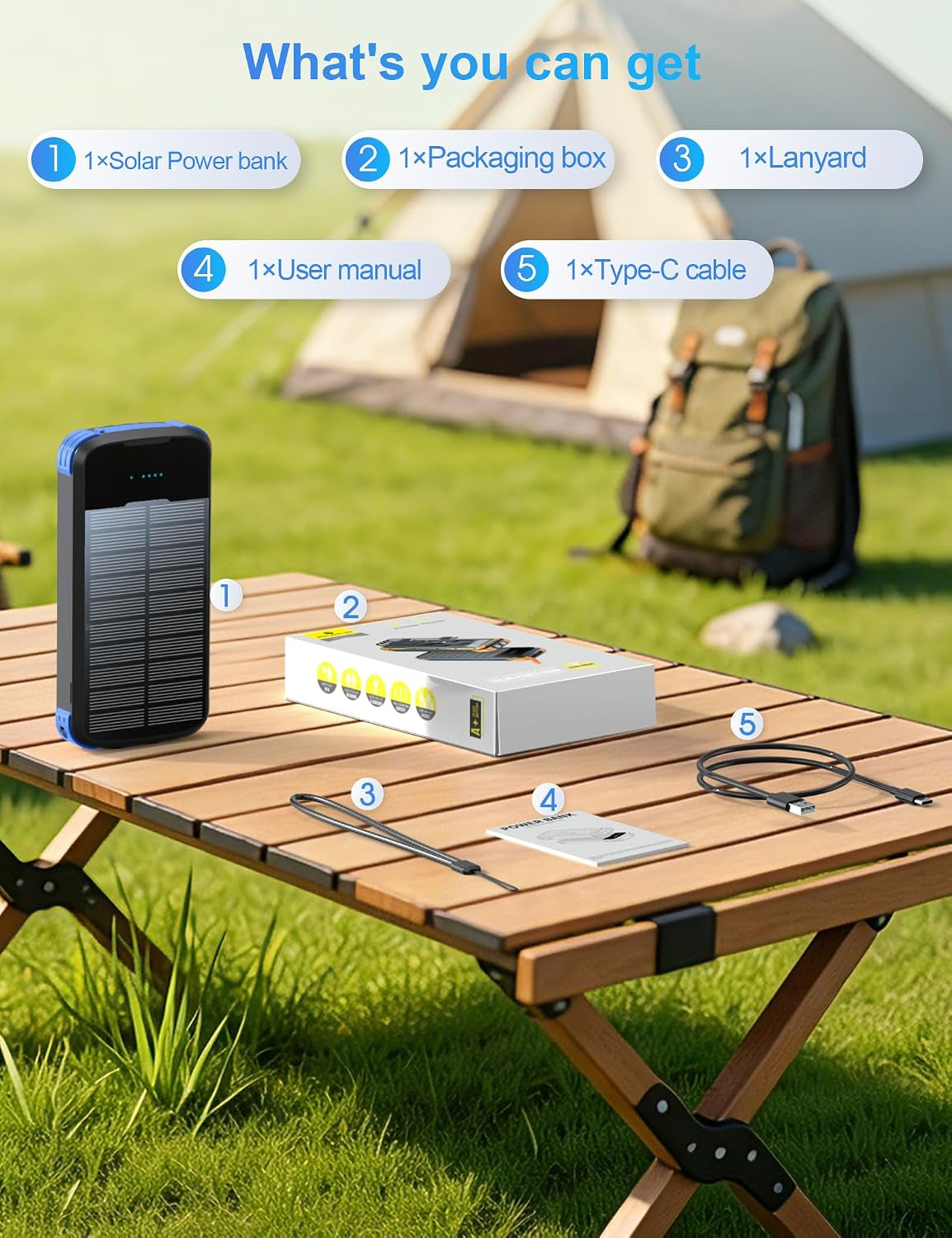 Solar Power Bank 40000Mah PD20W Fast Charging Portable Solar Charger