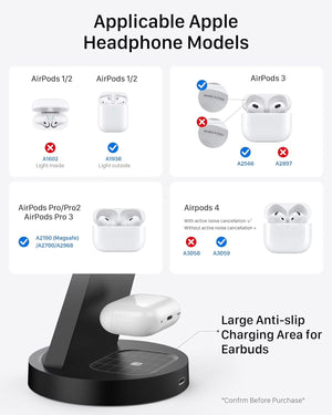 18W Wireless Charger -  3 in 1 Charging Station Compatible with Iphone 17 16E 16 15 14 13 12 11 X Pro Max - Fast Charging Dock Compatible for Apple Watch & Airpods 4 3 Pro