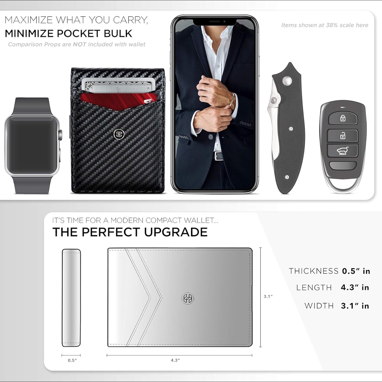Slim Wallets for Men. Minimalist Bifold Wallet with Money Clip & ID Window. RFID Blocking Credit Card Holder Front Pocket Wallet, Gifts for Men - Husband Father on Birthday Anniversary.