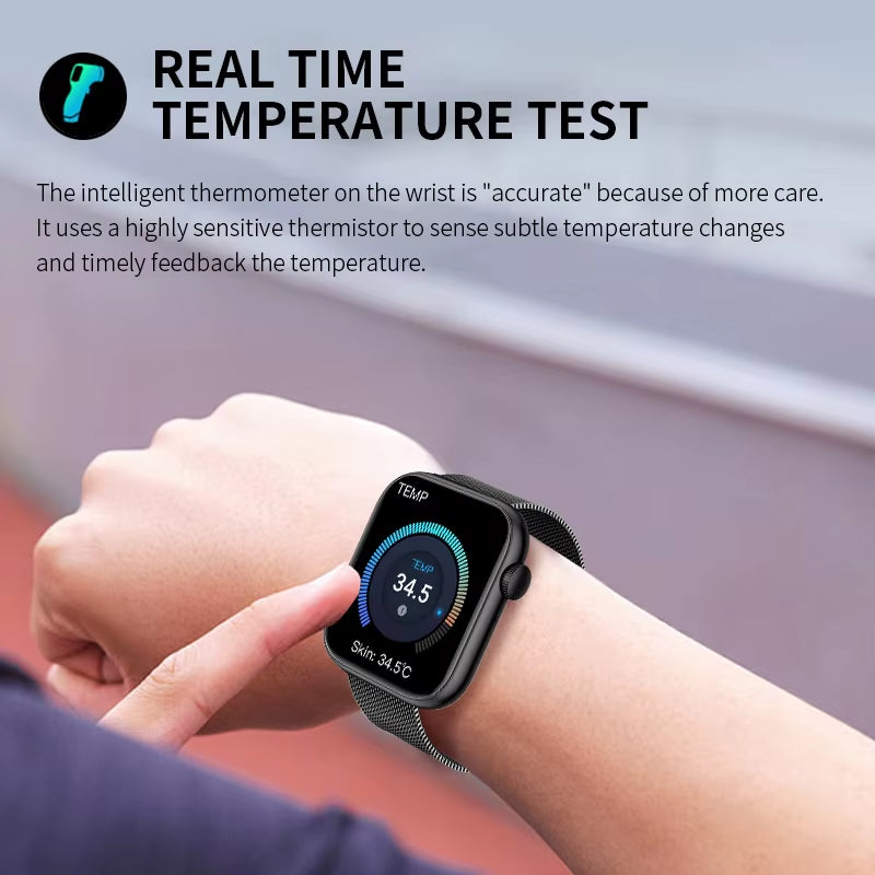 New Women Smart Watch 1.85 Full Touch Bluetooth Call Smart Wristwatch Body Temperature Watch Sports Bracelet Men Smartwatch