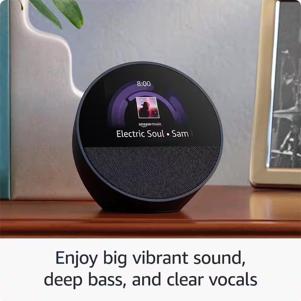 Echo Spot Smart Alarm Clock with Vibrant Sound plus Alexa, Black