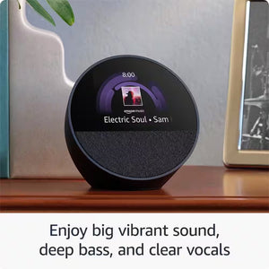 Echo Spot Smart Alarm Clock with Vibrant Sound plus Alexa, Black