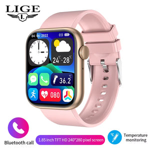 New Women Smart Watch 1.85 Full Touch Bluetooth Call Smart Wristwatch Body Temperature Watch Sports Bracelet Men Smartwatch