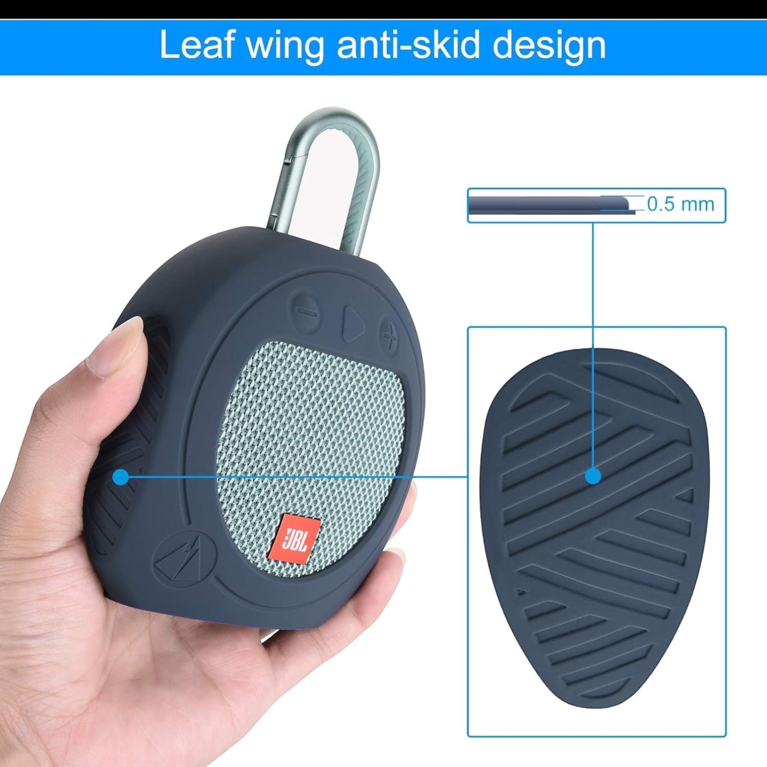 Protective Silicone Stand up Carrying Case for JBL Clip 3 Waterproof Portable Speaker(Blue)