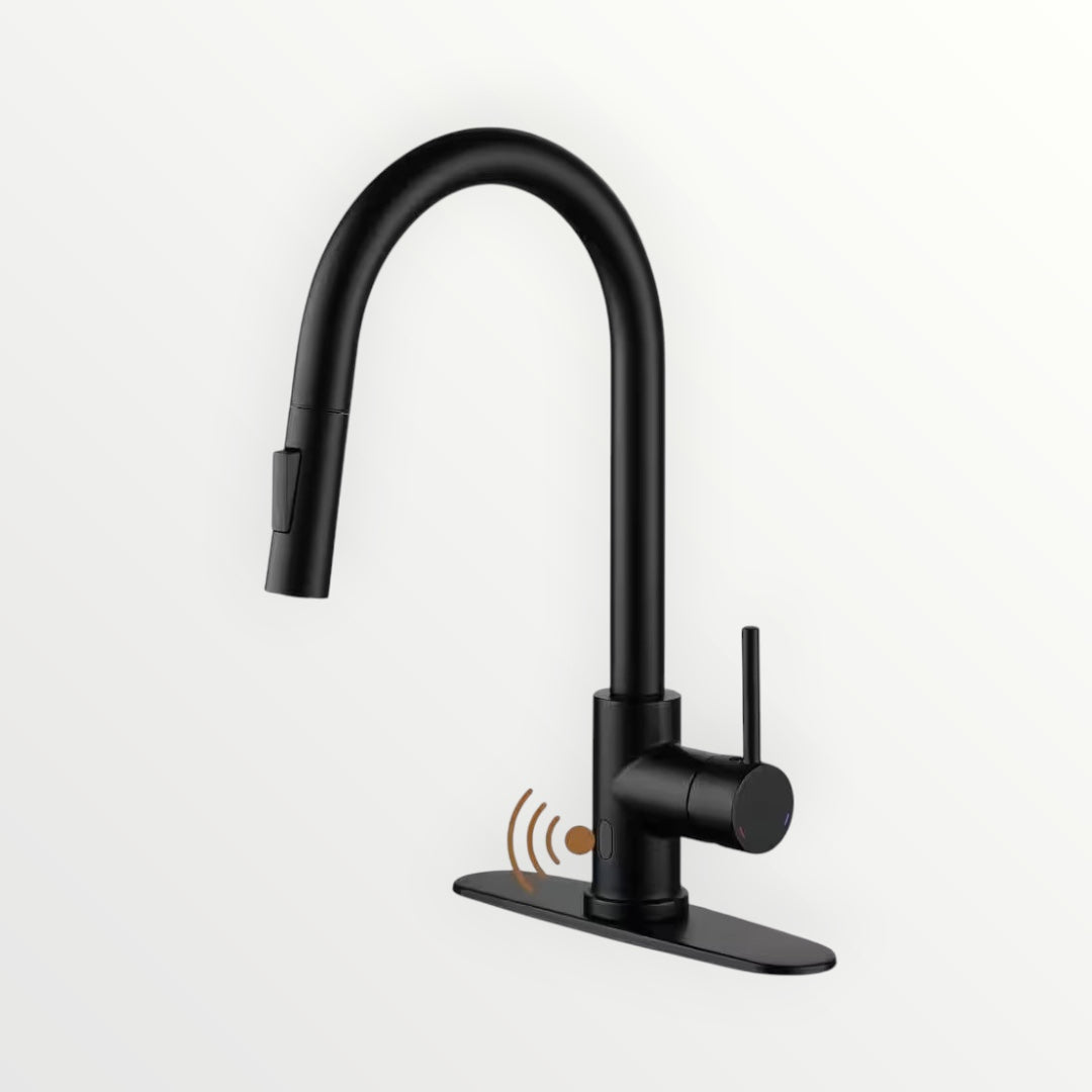 Single Handle Smart Touchless Pull-Down Sprayer Kitchen Faucet with Deck Plate in Matte Black