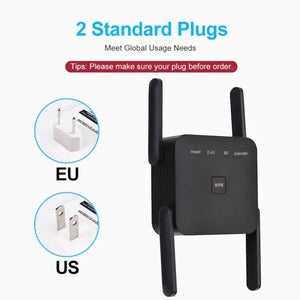5Ghz AC1200 Wifi Repeater 1200Mbps Router Black Wifi Extender Amplifier 2.4G/5Ghz Wi-Fi Signal Booster Long Range Network
