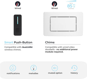 Wired Smart Doorbell Kit, White, Black, Plastic, Chime, Button, 2 Melodies, Muted Option, Notifications, No Hub Required, Wi-Fi