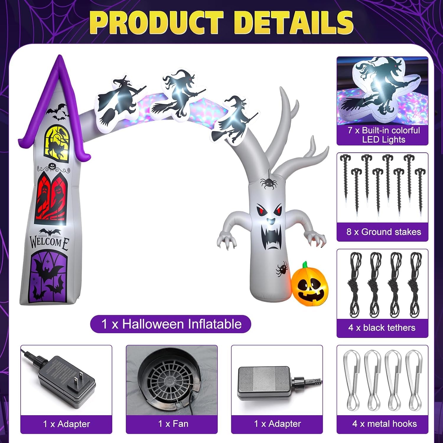14FT Length X 10FT Tall Halloween Inflatable Arch with LED Lights